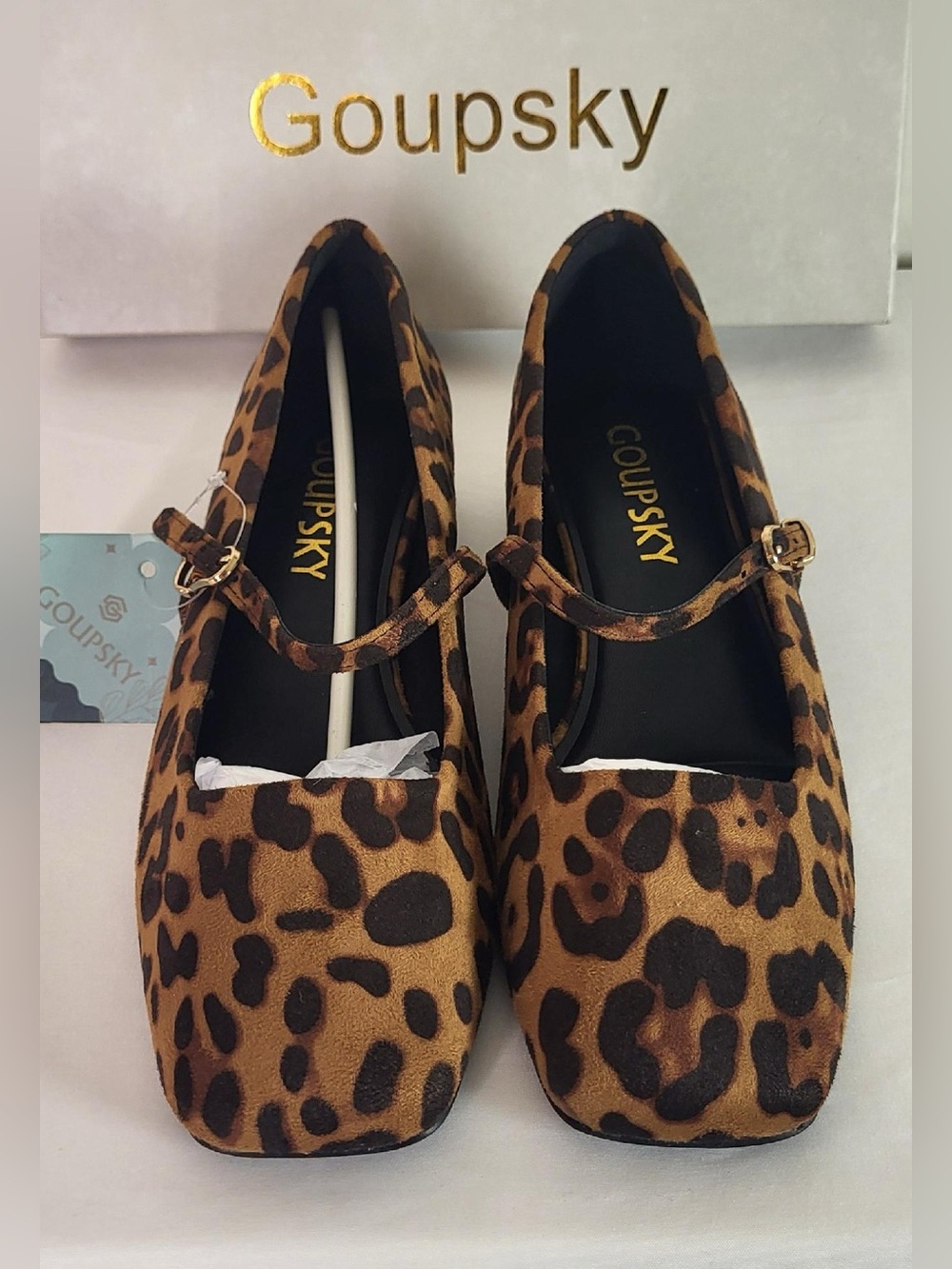 Goupsky Leopard Print Mary Jane Flats - Square Toe Ballet Flats - Size 9
